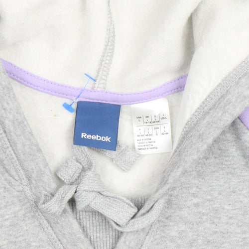 Reebok Women’s Grey & Purple Pullover Hoodie L Fleece Lined Casual