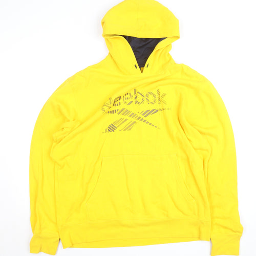 Reebok Men's Yellow Pullover Hoodie L Fleece Sportswear