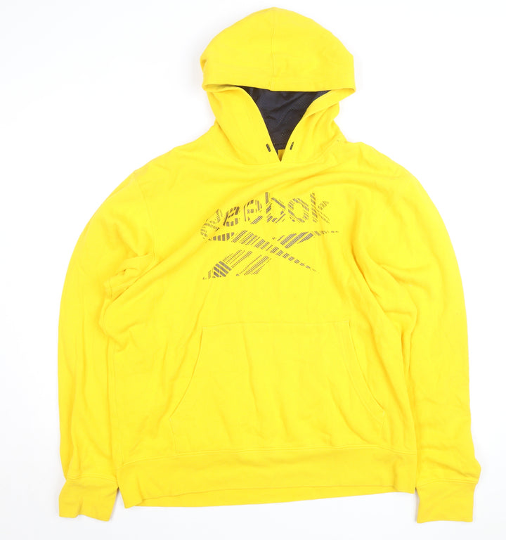 Reebok Men's Yellow Pullover Hoodie L Fleece Sportswear