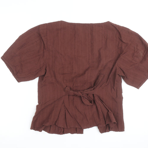 Nobody’s Child Women Brown Cotton Button-Up Blouse Size 14