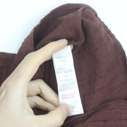 Nobody’s Child Women Brown Cotton Button-Up Blouse Size 14