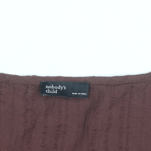 Nobody’s Child Women Brown Cotton Button-Up Blouse Size 14