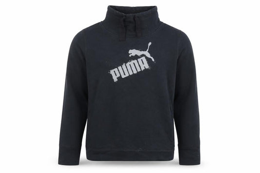 Front view of Puma men’s black l fleece pullover sweatshirt with logo