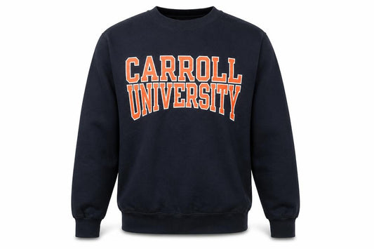 Front view of Champion Men's Blue Carroll University Pullover Sweatshirt, size S