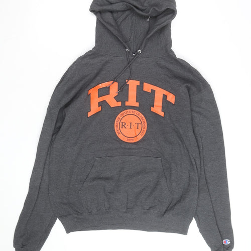 Champion Men's Grey Pullover Hoodie M RIT University Logo Fleece