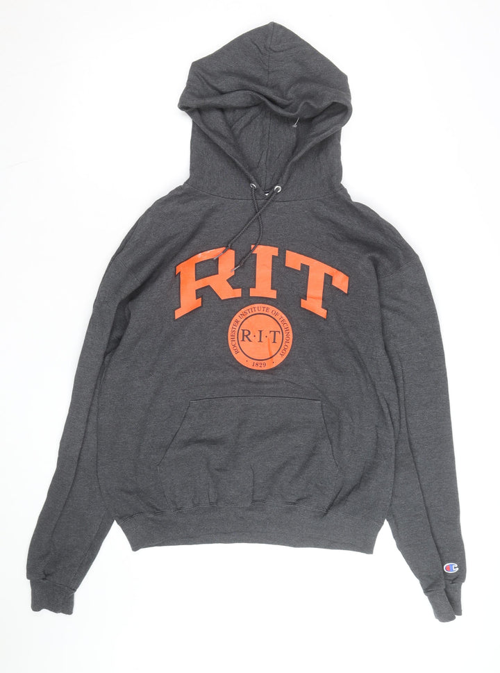 Champion Men's Grey Pullover Hoodie M RIT University Logo Fleece