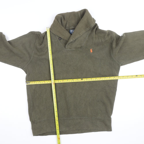Ralph Lauren Men's Green Shawl Collar Cotton Knit Jumper Size S