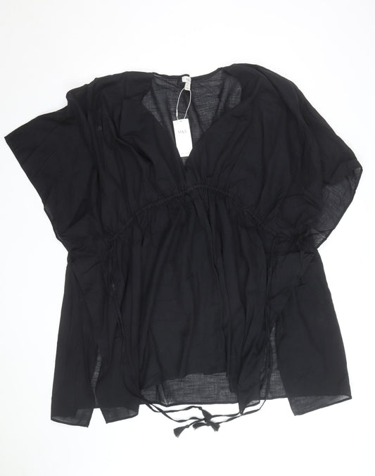 Marks and Spencer Womens Black Cotton Tunic Blouse XL Beachwear