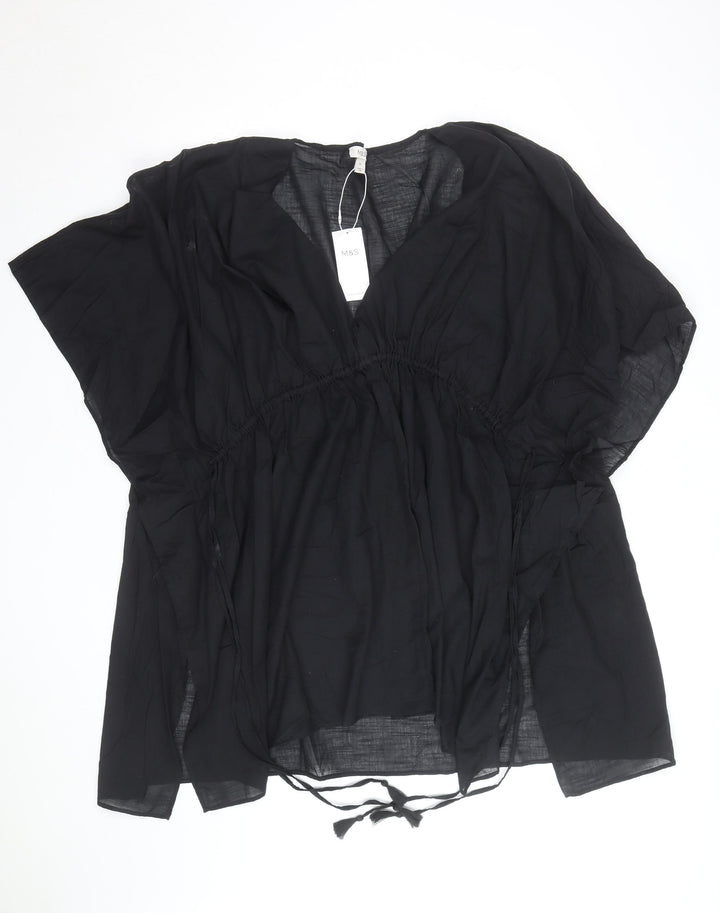 Marks and Spencer Womens Black Cotton Tunic Blouse XL Beachwear