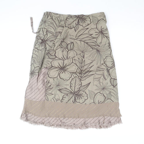 Vila Women Beige Floral Beaded A-Line Midi Skirt Size S