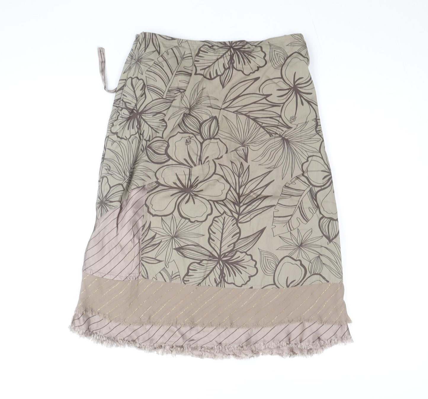 Vila Women Beige Floral Beaded A-Line Midi Skirt Size S