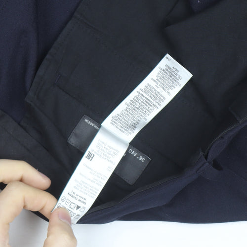 Marks and Spencer Men's Navy Regular Fit Chino Trousers 36R
