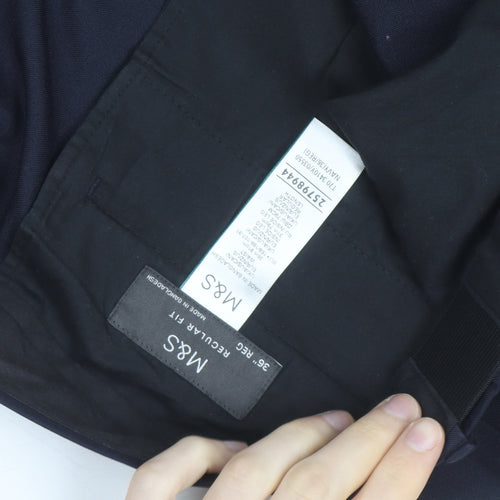Marks and Spencer Men's Navy Regular Fit Chino Trousers 36R