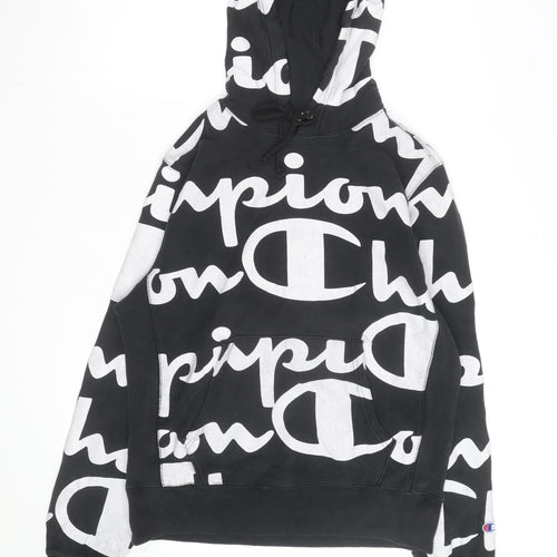 Champion Mens Black Reverse Weave Logo Pullover Hoodie Medium