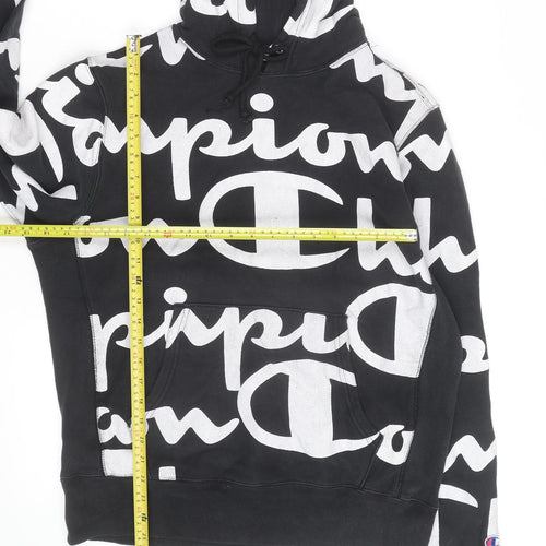 Champion Mens Black Reverse Weave Logo Pullover Hoodie Medium