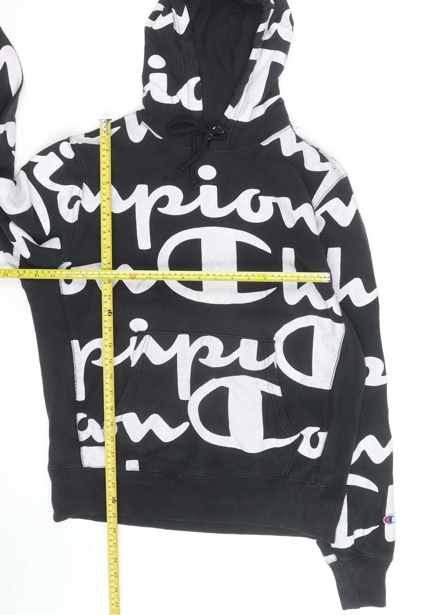 Champion Mens Black Reverse Weave Logo Pullover Hoodie Medium