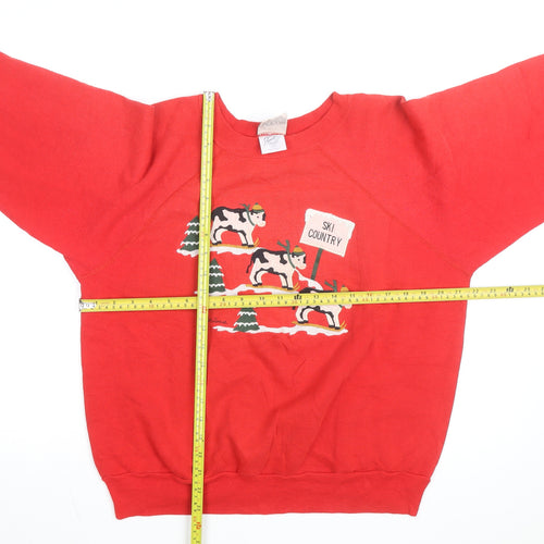Pannill Womens Red Ski Country Folk Art Sweatshirt Size L Winter