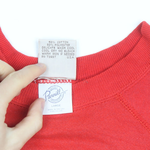 Pannill Womens Red Ski Country Folk Art Sweatshirt Size L Winter