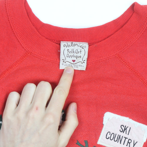 Pannill Womens Red Ski Country Folk Art Sweatshirt Size L Winter