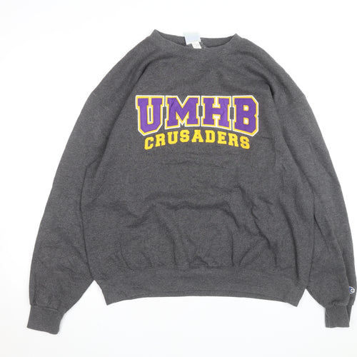 Champion Men's Grey Eco Fleece Pullover Sweatshirt L Logo Crew Neck