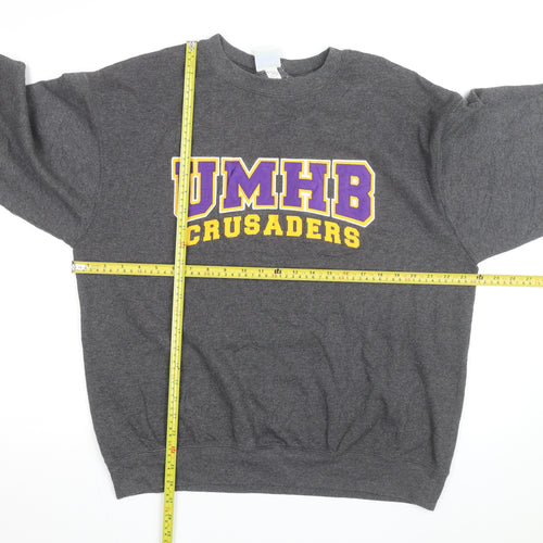 Champion Men's Grey Eco Fleece Pullover Sweatshirt L Logo Crew Neck