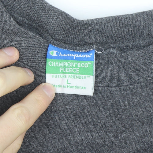 Champion Men's Grey Eco Fleece Pullover Sweatshirt L Logo Crew Neck