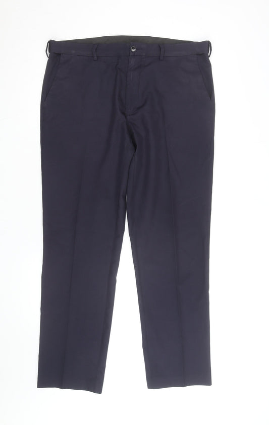 Marks and Spencer Men's Blue 36 Regular Fit Dress Trousers