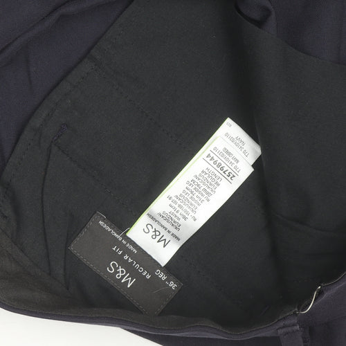 Marks and Spencer Men's Blue 36 Regular Fit Dress Trousers