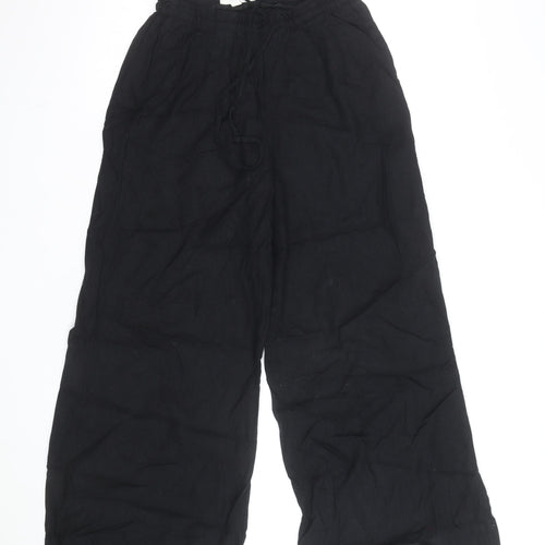 Marks and Spencer Women's Black Linen Wide-Leg Trousers Size 14