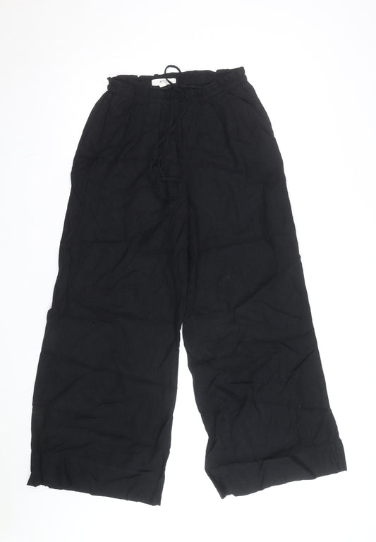 Marks and Spencer Women's Black Linen Wide-Leg Trousers Size 14