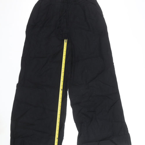 Marks and Spencer Women's Black Linen Wide-Leg Trousers Size 14