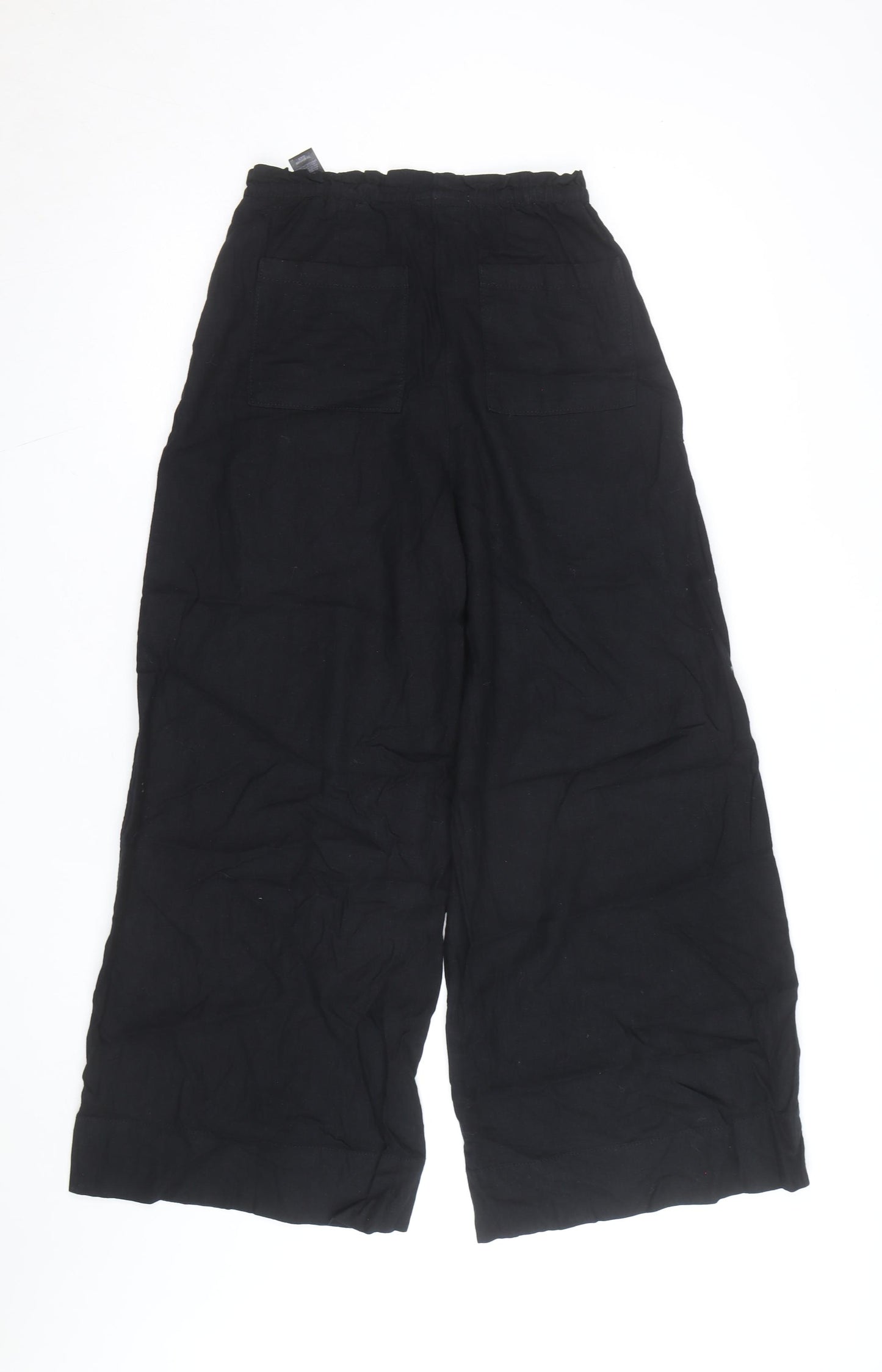 Marks and Spencer Women's Black Linen Wide-Leg Trousers Size 14