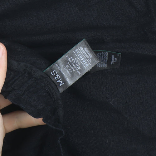 Marks and Spencer Women's Black Linen Wide-Leg Trousers Size 14