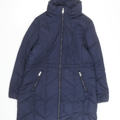 Marks and Spencer Women's Blue Quilted Puffer Coat Size 14 Long