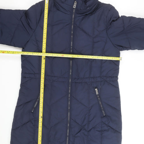 Marks and Spencer Women's Blue Quilted Puffer Coat Size 14 Long