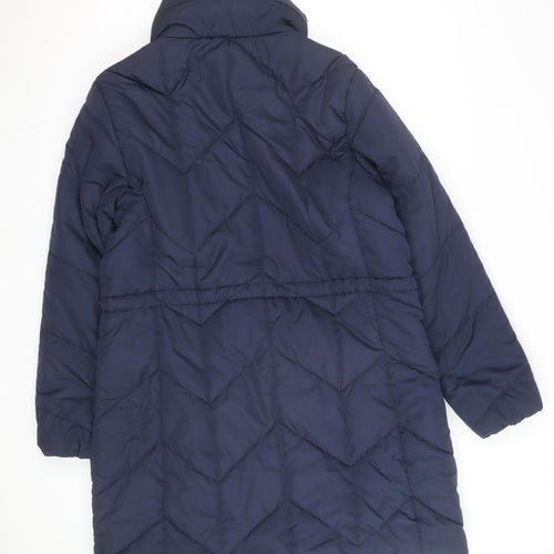 Marks and Spencer Women's Blue Quilted Puffer Coat Size 14 Long