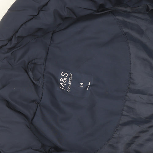 Marks and Spencer Women's Blue Quilted Puffer Coat Size 14 Long