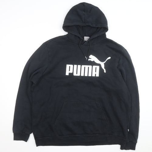 Puma Mens Black 2XL Pullover Hoodie Sweatshirt Logo Fleece