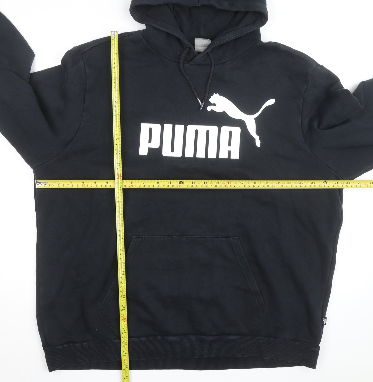 Puma Mens Black 2XL Pullover Hoodie Sweatshirt Logo Fleece
