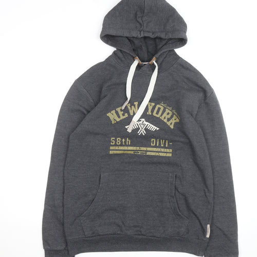Indicoded Men's Grey Pullover Hoodie M Graphic Print Fleece