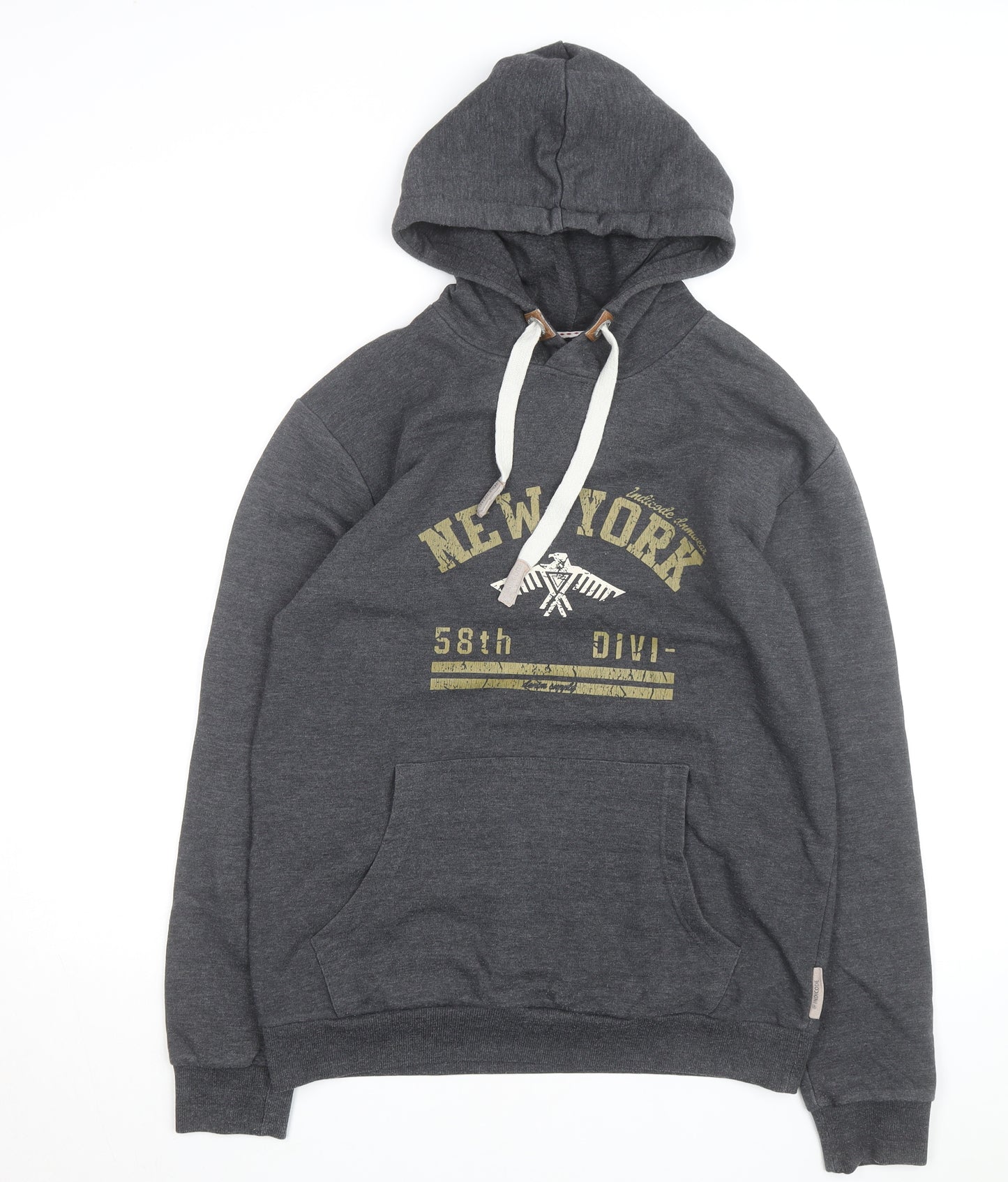 Indicoded Men's Grey Pullover Hoodie M Graphic Print Fleece