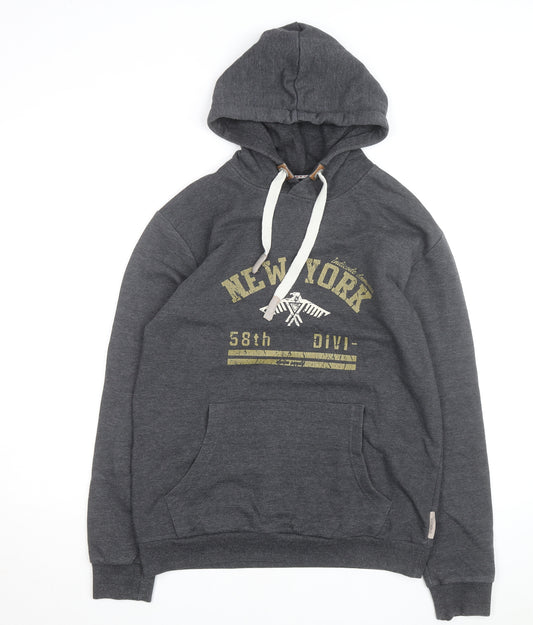 Indicoded Men's Grey Pullover Hoodie M Graphic Print Fleece