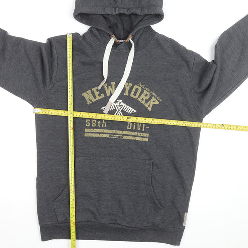 Indicoded Men's Grey Pullover Hoodie M Graphic Print Fleece