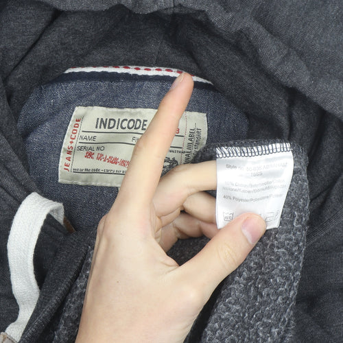 Indicoded Men's Grey Pullover Hoodie M Graphic Print Fleece