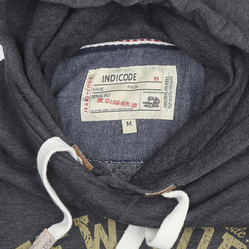 Indicoded Men's Grey Pullover Hoodie M Graphic Print Fleece