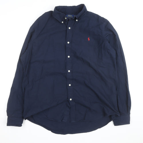 Ralph Lauren Men's Blue XL Slim Fit Button-Down Cotton Shirt