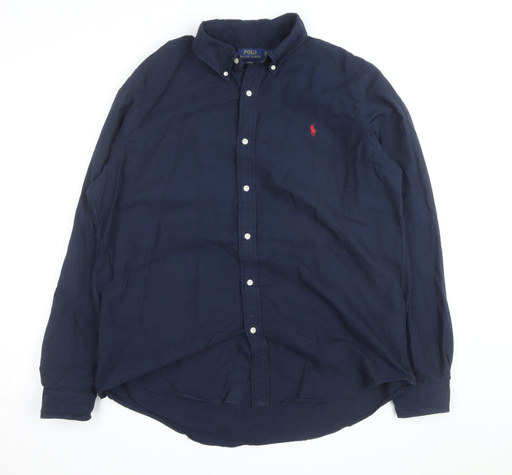 Ralph Lauren Men's Blue XL Slim Fit Button-Down Cotton Shirt