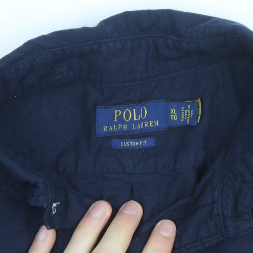 Ralph Lauren Men's Blue XL Slim Fit Button-Down Cotton Shirt
