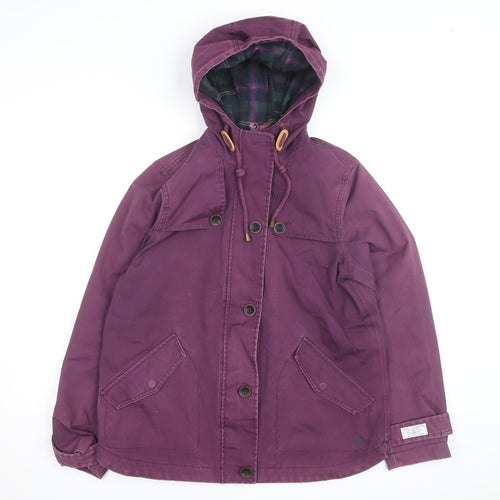 Joules Women's Purple Waterproof Hooded Cotton Parka Jacket Size 12