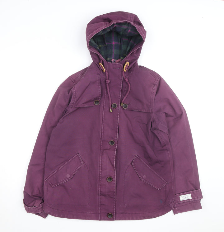 Joules Women's Purple Waterproof Hooded Cotton Parka Jacket Size 12